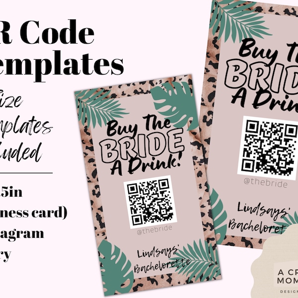 Lets Get Wild Bachelorette, Cheetah Buy The Bride QR Code, Jungle Safari Theme QR Code, Wild Bride, Buy The Bride A Drink QR, Venmo, Paypal