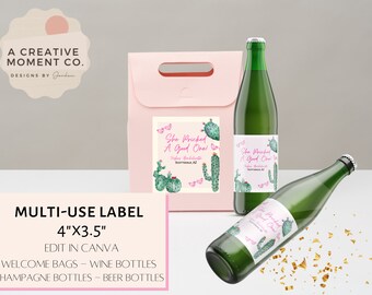 Scottsdale Bachelorette Champagneretikett Vorlage, Kaktus Design (Digitaler Download)