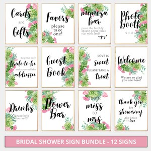 12 Bridal Shower Signs Bundle, Printable, Signage Pack, Floral Wedding Shower Signs Set, Succulents, Pink and Green Décor, Digital File