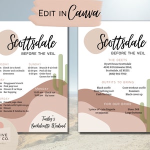 Scottsdale Before the Veil Bachelorette Invitation Template, Scottsdale Bachelorette Invitation, Arizona Bachelorette Invite, Itinerary Temp