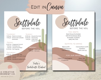 Scottsdale Before the Veil Bachelorette Invitation Template, Scottsdale Bachelorette Invitation, Arizona Bachelorette Invite, Itinerary Temp