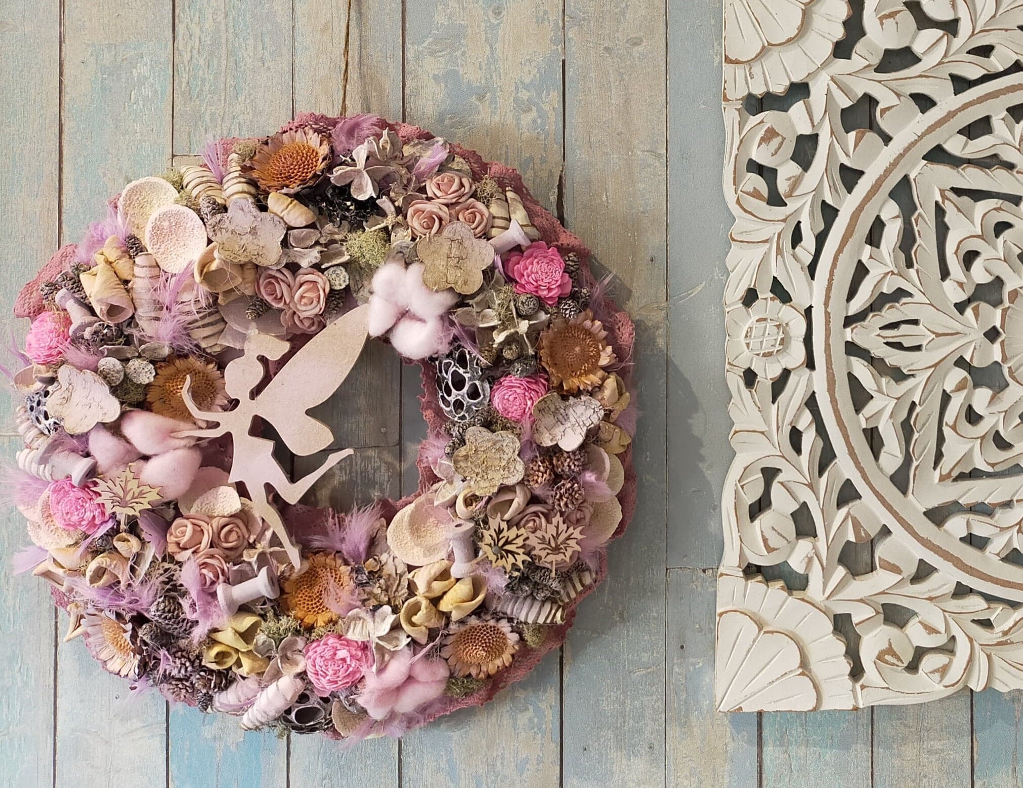 Couronne de Fleurs Séchées, Décorations Florales, Murales, Belle Couronne Porte