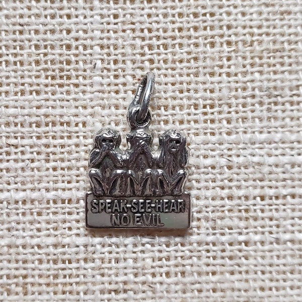 Vintage Sterling Silver See Hear Speak No Evil Monkeys Charm