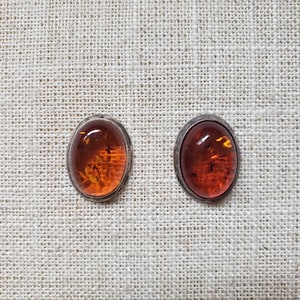 Vintage Baltic Amber and Sterling Oval Post Earrings