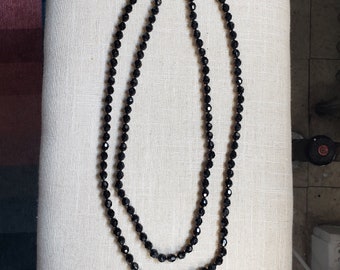 Vintage Black Glass Bead Necklace Marked West Germany