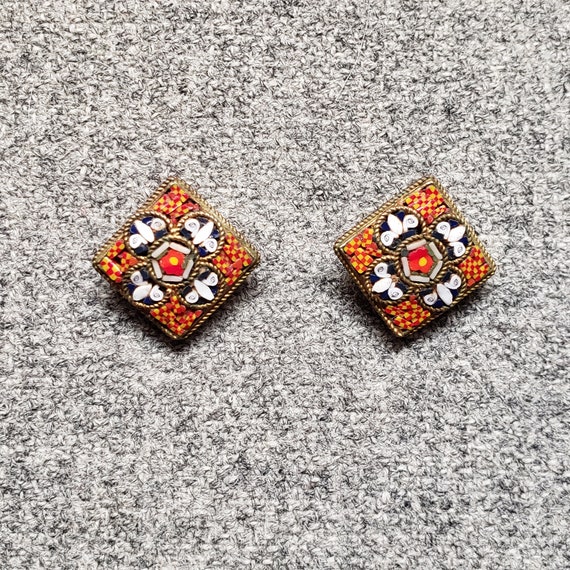 Vintage Micro Mosaic Clip On Earrings - image 1