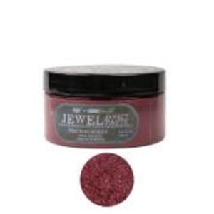 May include: A jar of Jewel Effects paint in a deep red hue, with a black lid and a label featuring the product name. Below the jar is a small, circular swatch of the paint, showcasing its glittery texture. The jar contains 2 fl oz.