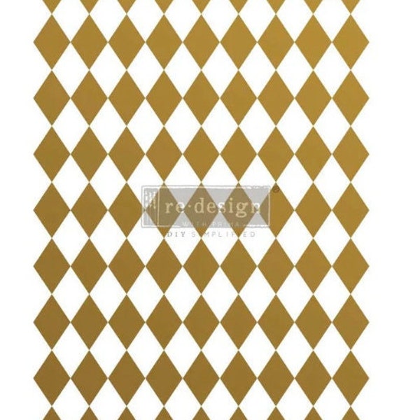 Gold Harlequin Furniture Transfer || Redesign with Prima Decor Transfer - No Water Decal - Free Shipping