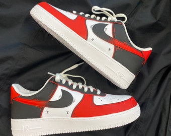 Basket Nike AF1 personnalisées, custom Rouge/Noir cartoon