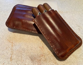 Estuche de cuero hecho a mano para 3 cigarros, soporte