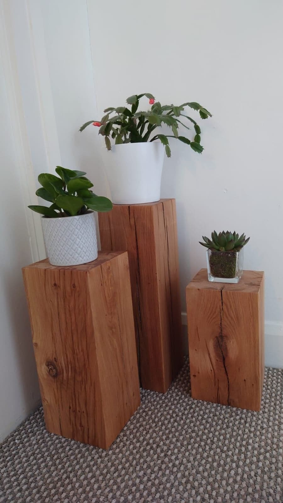 Solid Wood Look Base For Flower Pot Or Planter – Round Wooden Block Stand For Display