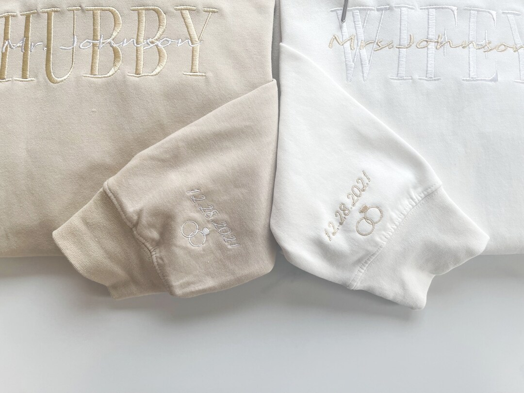 Personalized Embroidered Wifey Hubby Sweatshirt, Custom last name Bridal Sweatshirt , Engagement Sweatshirt , Couple Gift for Friend