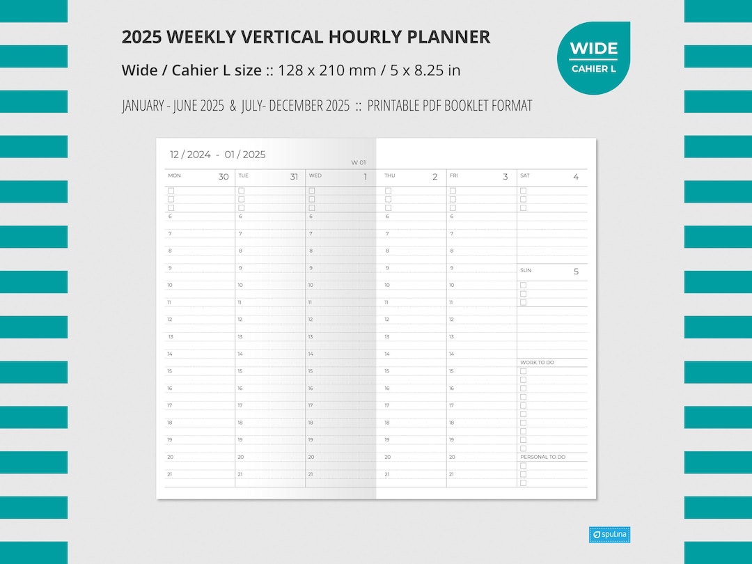 2025 Weekly Vertical Hourly Planner Wide Cahier L Size Wo2p
