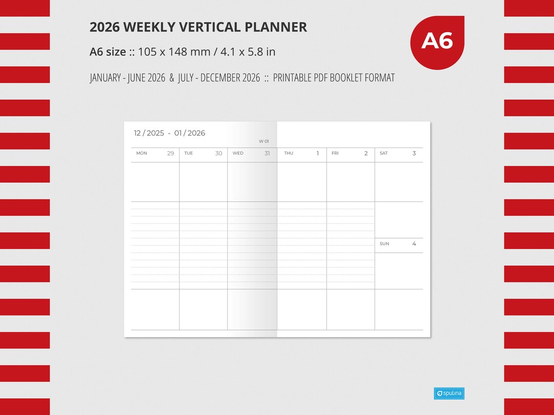 2026 WEEKLY VERTICAL Planner Pocket / Field Notes Size, Wo2p, Printable ...