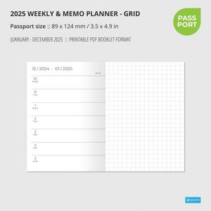 2025 WEKELIJKSE MEMORASTER Planner Paspoortformaat, Wo2P, Afdrukbaar, insteekkaart, Afdrukbaar notitieboekje, Week op twee pagina's, Travelers Notebook-insteekkaart