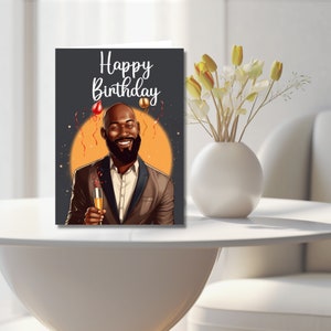 Cheers verjaardagskaart, knappe zwarte man, gepersonaliseerde kaart, zwarte kerel verjaardagskaart, aangepaste verjaardagskaart, zwarte wenskaarten, etnisch
