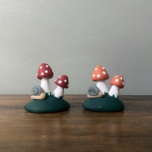 Mushroom Figurine Decoration. Woodland Desk Decor. Snail and Mushroom Figurine.