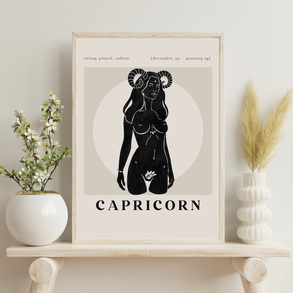 Capricorn Poster, Capricorn Print Star Sign, Astrology Print, Zodiac Print, Boho Wall Art, Trendy Wall Art, Wall Decor, Capricorn Gift