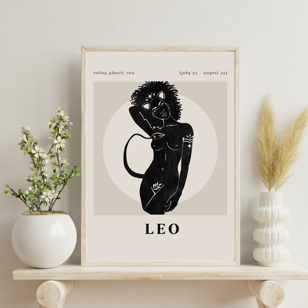 Leo Poster, Leo Print Star Sign, Astrology Print, Zodiac Print, Boho Wall Art, Trendy Wall Art, Wall Decor, Leo Gift