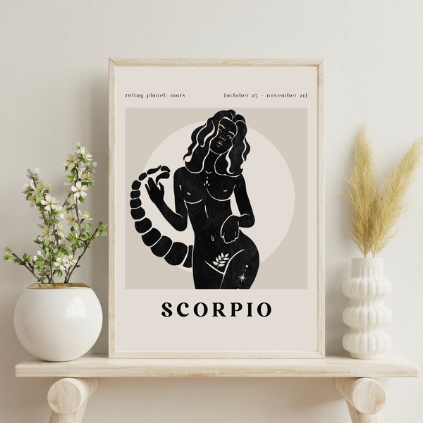 Scorpio Poster, Scorpio Print Star Sign, Astrology Print, Zodiac Print, Boho Wall Art, Trendy Wall Art, Wall Decor, Scorpio Gift