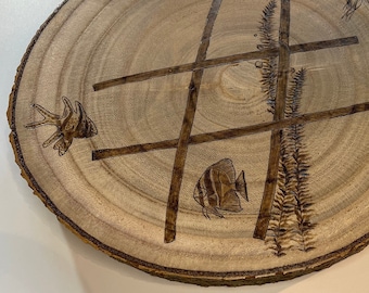 Board game TIC TAC TOE Underwater | Pyrography on wood