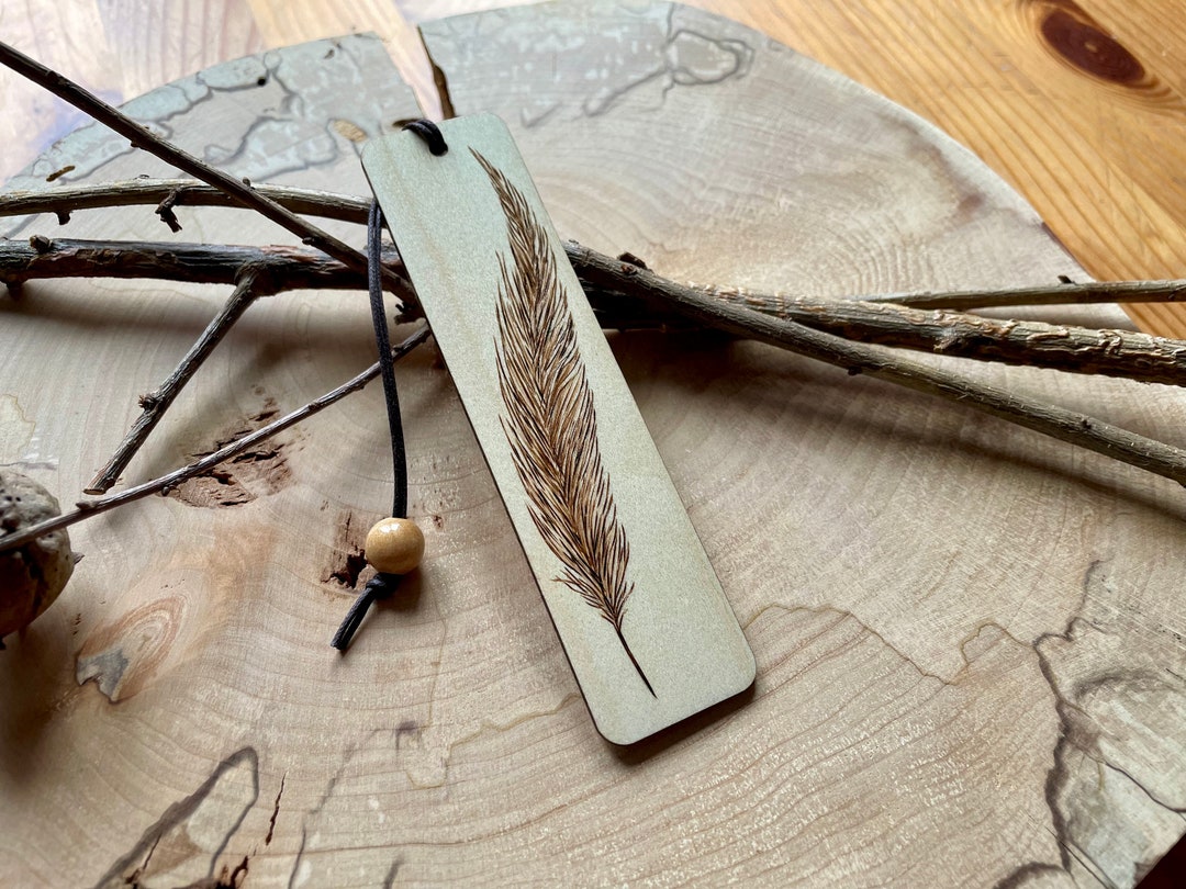 Bookmark DUO Large Feather | Personalized Pyrography | Graceful Beauty ...