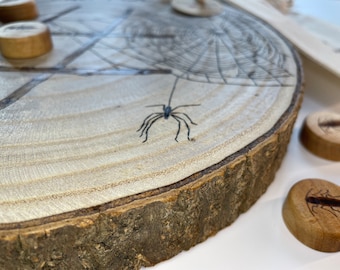 Board game TIC TAC TOE Spider | Pyrography on wood