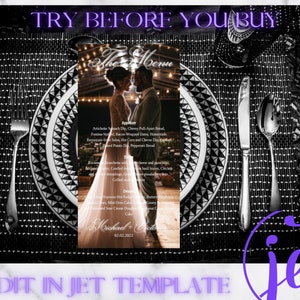 Menú de imagen de boda / Plantilla de menú de imagen / Descarga digital / Compromiso / Menú de boda moderno / Menú imprimible de Templett / Menú editable /