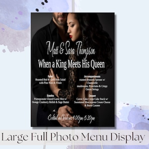 Duża tablica menu ze zdjęciem 18x24 | Szablon menu weselnego | Eleganckie menu zaręczynowe | Nowoczesne menu weselne | Szablon menu do wydrukowania | Edytowalne menu |