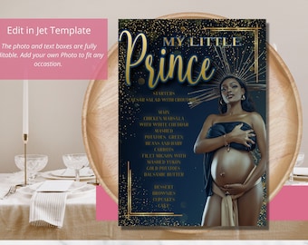 Prince Arriving Soon Picture Menu| Elegant Baby Shower| Gender Revel Menu| Modern Party Menu| Printable Menu| Editable Menu|Print at Home