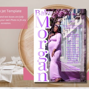 Modèle de menu d’image de nom personnalisé| Douche de bébé élégante| Menu de partage de genre| Menu de fête moderne| Menu imprimable| Menu modifiable| Imprimer à la maison