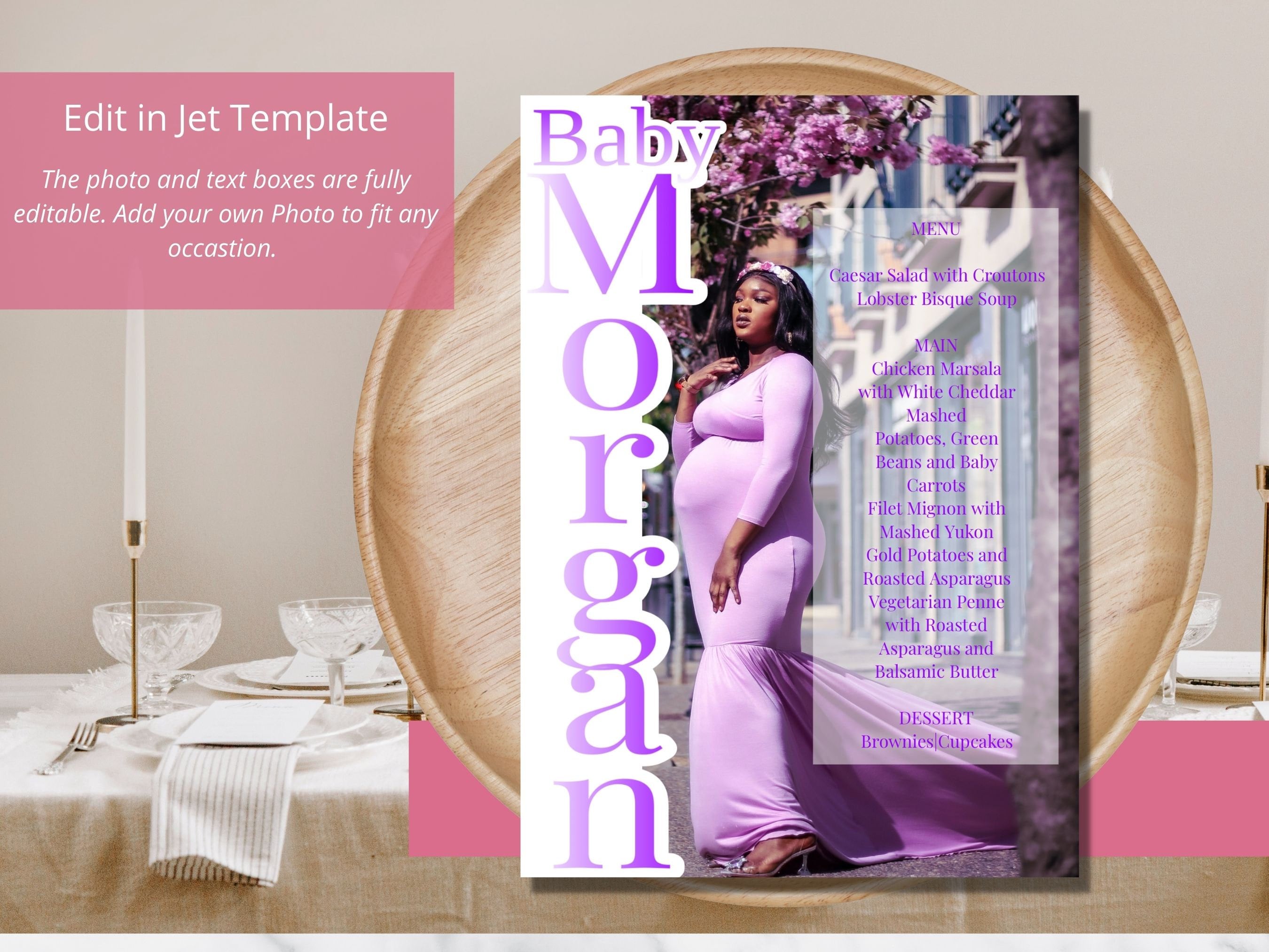 Custom Name Picture Menu Template| Elegant Baby Shower| Gender Revel Menu| Modern Party Menu| Printable Menu| Editable Menu|Print at Home