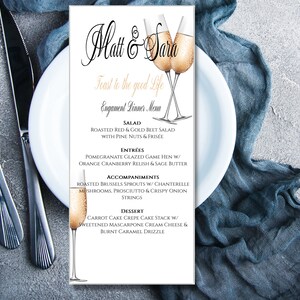 Menu Toast to Love| Szablon menu weselnego| Eleganckie menu zaręczynowe| Nowoczesne menu weselne| Szablon menu do druku| Edytowalne menu|