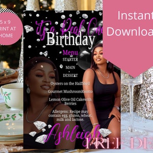 Black & Pink Diamond| Its a Real Ones  Birthday Picture Menu| Event Template| BDay Party| Boss Menu| Printable Editable