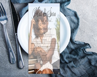Photo Menu| Wedding Menu Template| Elegant Engagement Menu| Modern Wedding Menu|  Templett Printable Menu| Editable Menu|