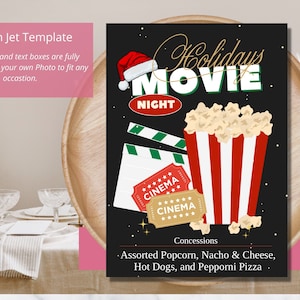 Szablon menu na niestandardowy wieczór filmowy dla rodziny| Nowoczesne menu na imprezę| Menu do druku| Edytowalne menu| Drukuj w domu
