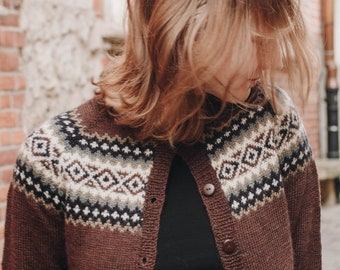 Fair Isle Cardigan Knitting Pattern: Seamless Yoke Sweater (PDF Download)