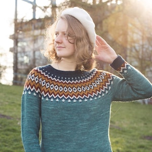 KNITTING PATTERN * Nordura Colorwork Yoke Sweater, Icelandic Pattern, Lopapeysa Knit Pattern, Top Down Seamless Knit, PDF Instant Download
