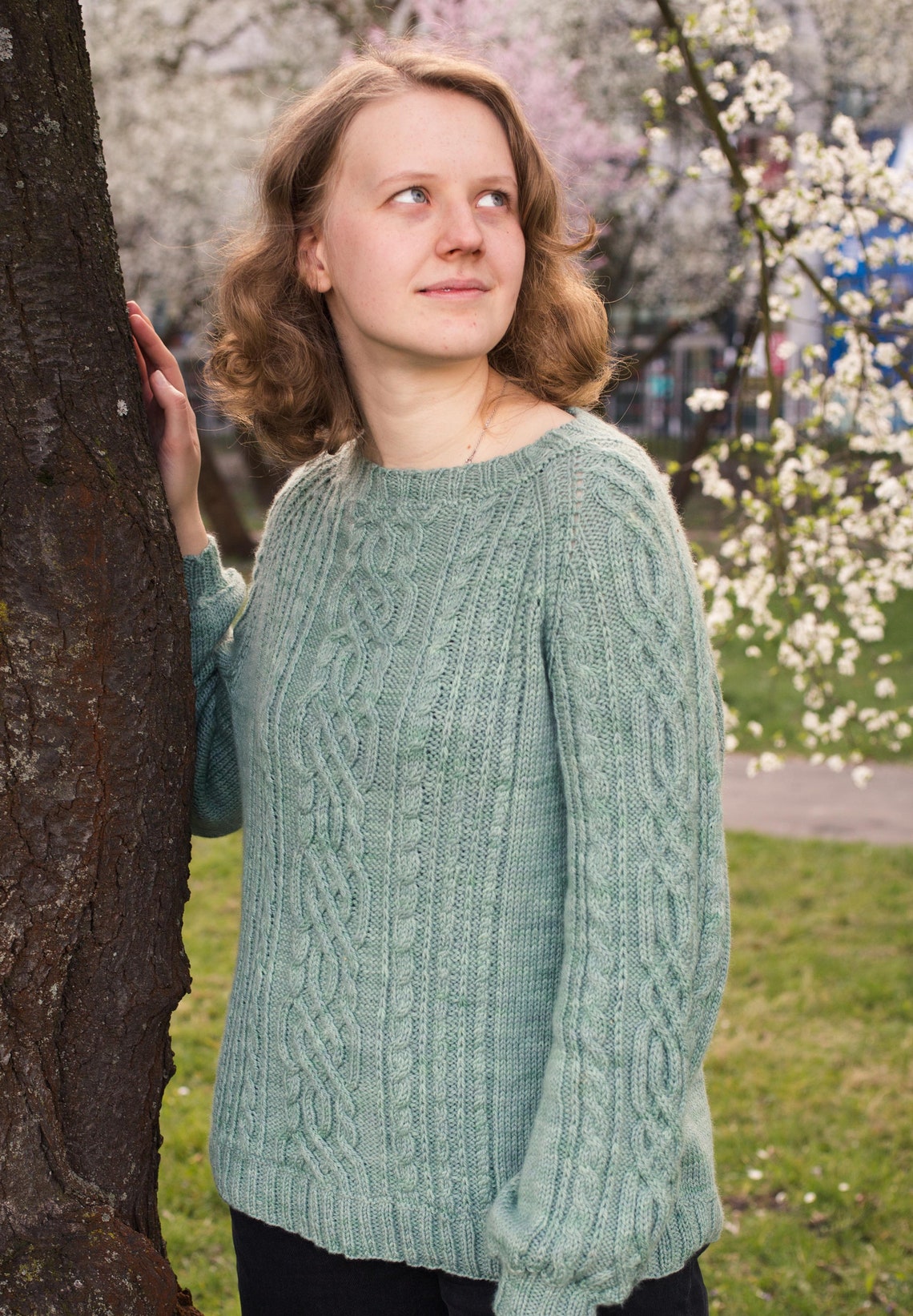 Aran Sweater Knitting Pattern: Raglan Cable Knit Pullover (PDF Download