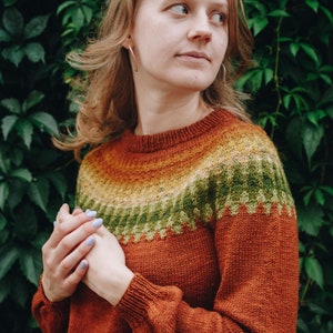MODELLO DI LAVORO A MAGLIA - Maglione Navran Colorwork Yoke Bohus, modello pullover, modello a maglia facile, maglia senza cuciture top down, download istantaneo PDF