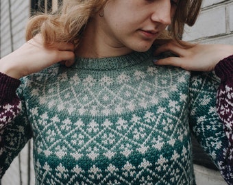 Stranded Knitting Sweater Pattern - Top down knit for women (PDF Download)