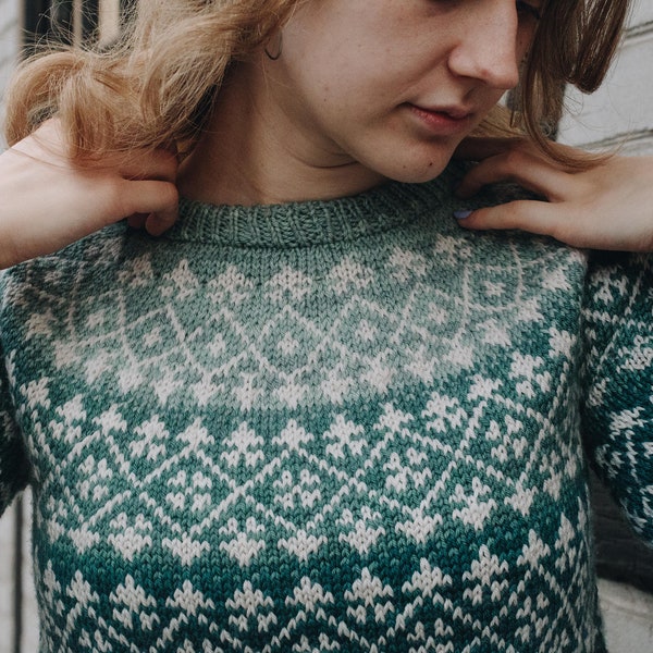 Sweater KNITTING PATTERN - Colorwork Yoke Sweater, Pullover Pattern, Easy Knit Pattern, Top Down Seamless Knit, PDF Instant Download
