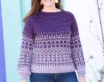 Vaila Sweater Knitting Pattern: Colorwork Raglan, Top-Down Knit (PDF Download)
