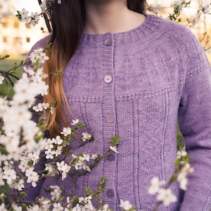 Cardigan KNITTING PATTERN - Gansey Yoke Sweater, Cardigan Pattern, Top Down Seamless Knit, Easy Knit Pattern, PDF Instant Download