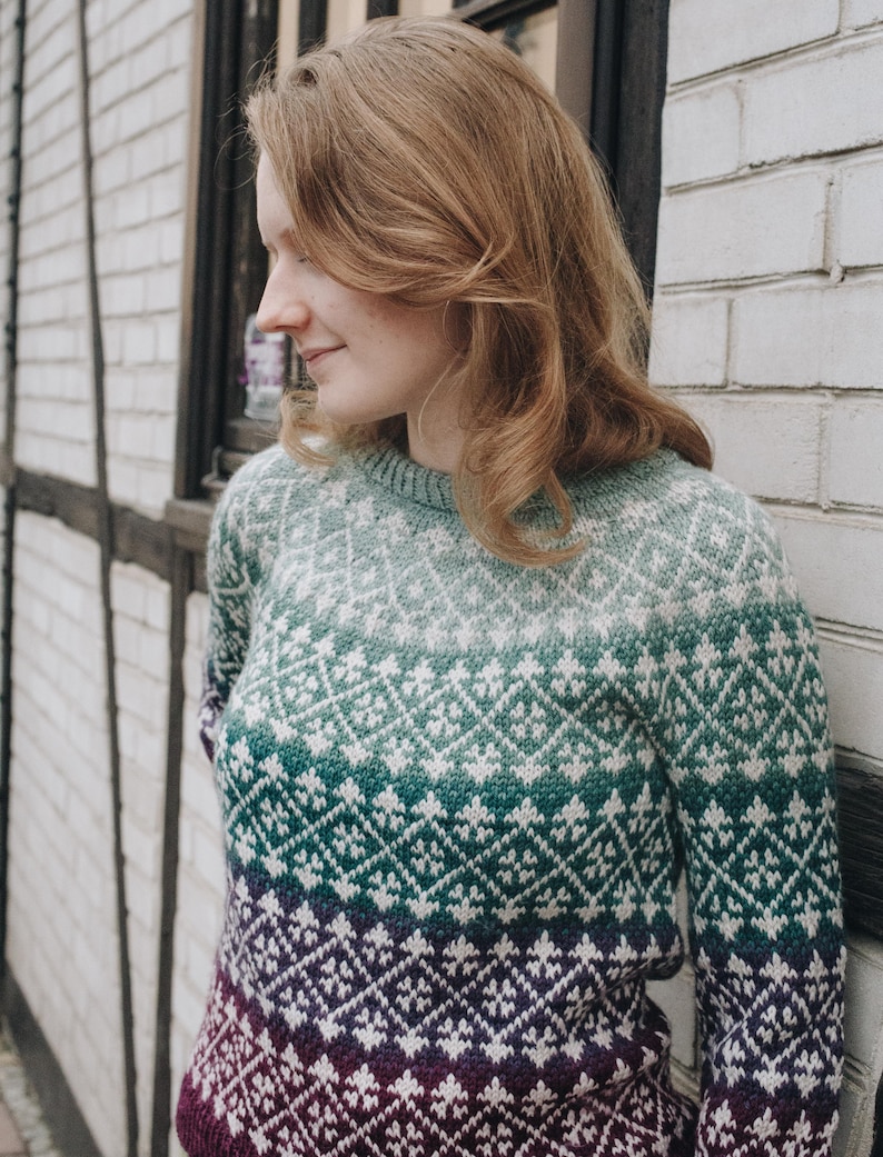 Sweater KNITTING PATTERN Colorwork Yoke Sweater, Pullover Pattern, Easy Knit Pattern, Top Down