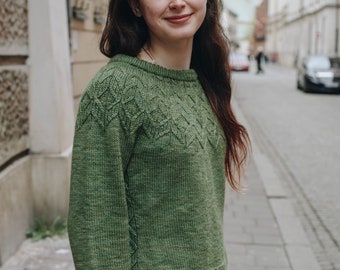 Sweater KNITTING PATTERN - Textured Yoke Pullover, Cable Sweater KNITTING PATTERN - Textured Yoke Pullover, Cable