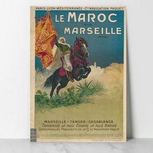 Cartel vintage "Marruecos vía Marsella" (años 20) - Anuncio de transatlántico - Viajes Francia Marruecos
