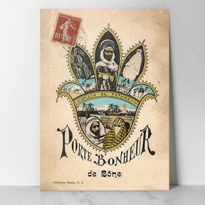 Poster vintage Algeria Mano di Fatima Bône Annaba | Poster retrò orientale portafortuna hamsa | Decorazione murale etnica da viaggio, regalo femminile
