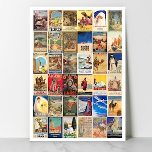 Cartel vintage de Argelia | Collage retro de carteles de viajes antiguos | Cartel nostálgico del norte de África
