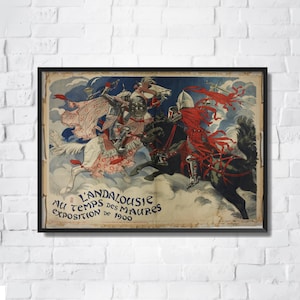 Manifesto medievale d'epoca "Andalusia al tempo dei Mori" - Mostra del 1900 - di Géo Dorival